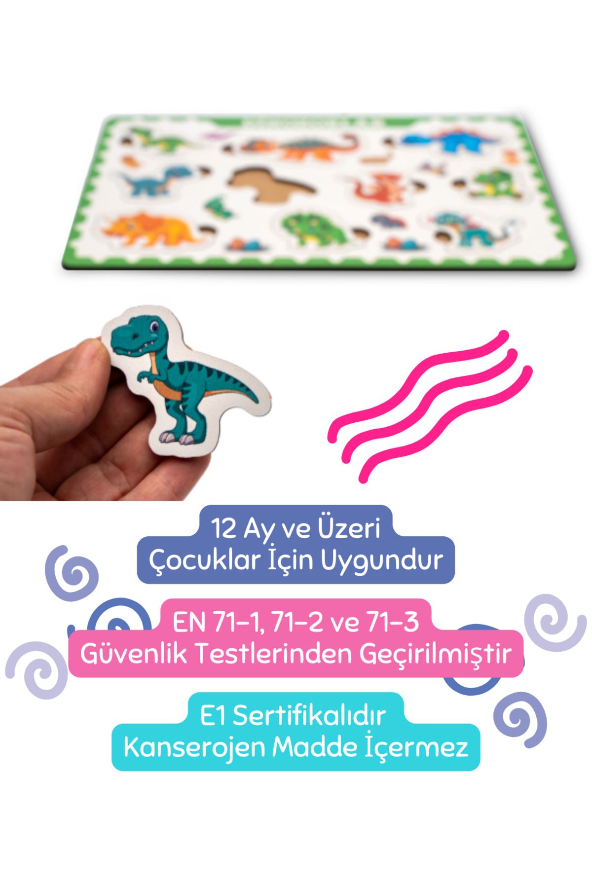 Montessori Dinazorlar 24 Parça Ahşap Puzzle Seti - Eğitici, Öğretici ve Güvenli Çocuk Oyuncağı