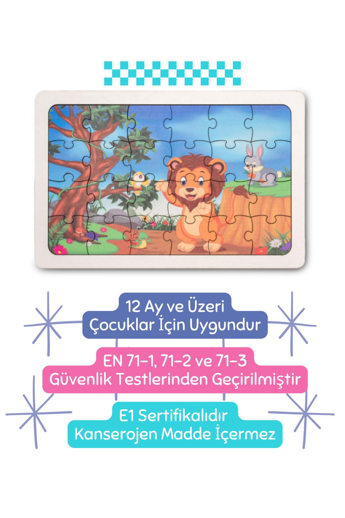 Montessori Sevimli Aslan 24 Parça Ahşap Puzzle Seti - Eğitici, Öğretici ve Güvenli Çocuk Oyuncağı