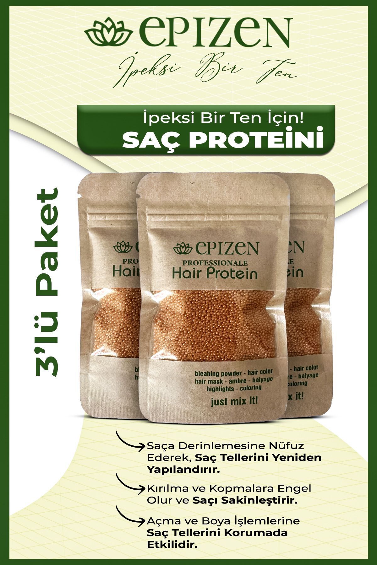 3x50gr Saç Bakım Proteini / Hair Protein Yıpranmalara Karşı Özel Ürün