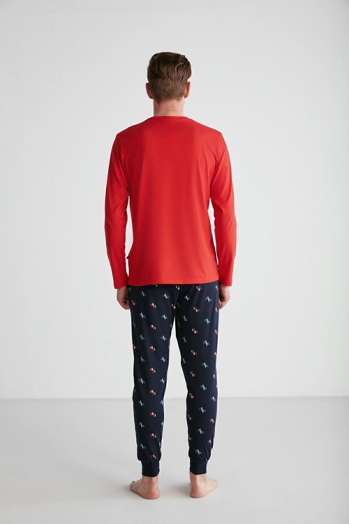 ست پیژامه قرمز مردانه پایه. POLO ASSN. لباس خواب یقه گرد 024K.1.Z.8ET7.A.G3RP5 U.S. Polo Assn.
