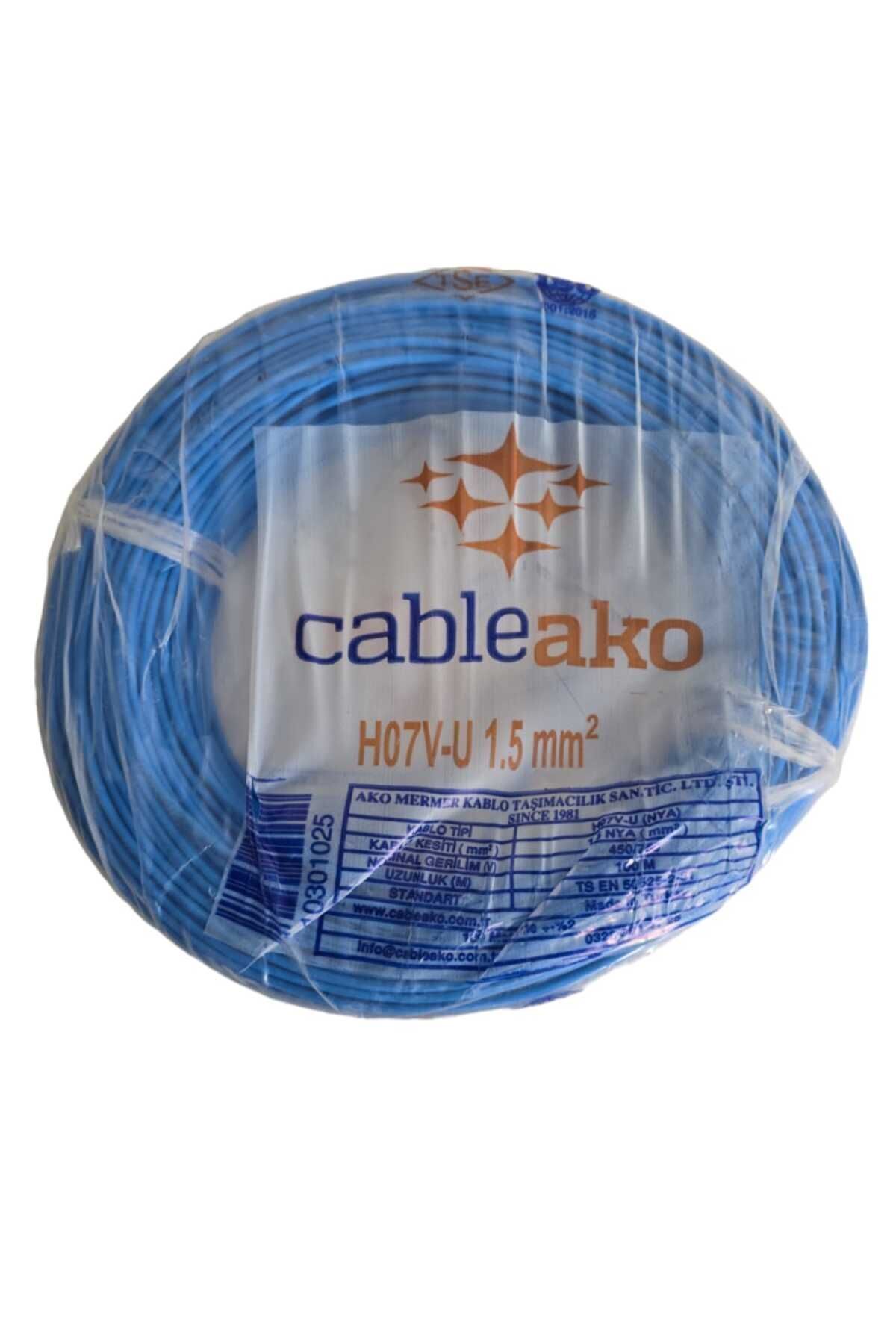 AKO 1,5MM NYA TEK DAMAR KABLO TAM BAKIR TAM KESİT 100MT MAVİ