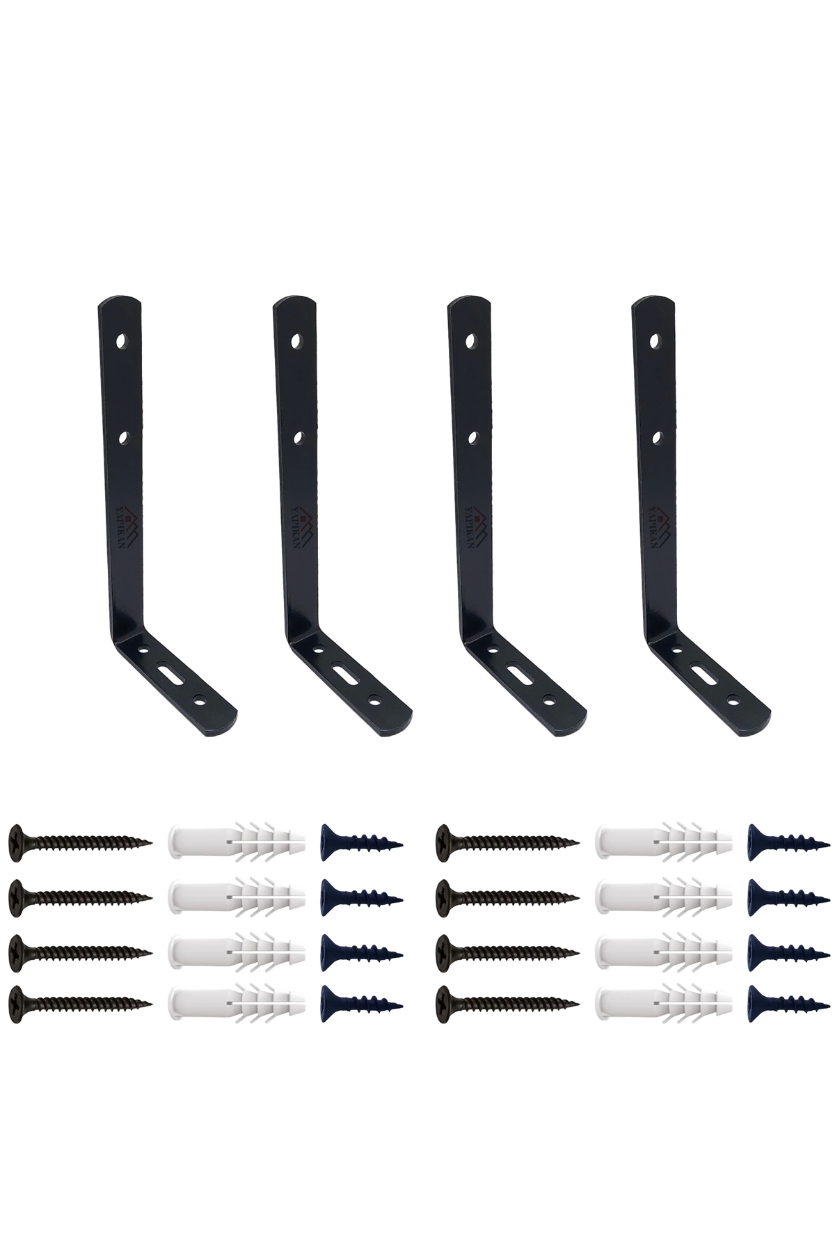 6 X 16.5 Cm - 4 pcs. Black Modern Steel Under Shelf Foot - Metal Shelf Holder L Iron Wall Mount