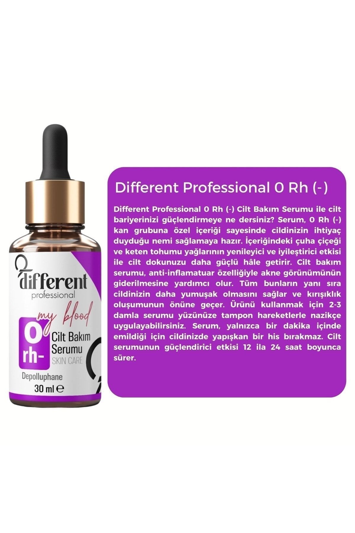 0 Rh - سرم مراقبت از پوست مرطوب کننده ضد لک و روشن کننده پوست، ویژه گروه خونی DİFFERENT PROFESİONAL