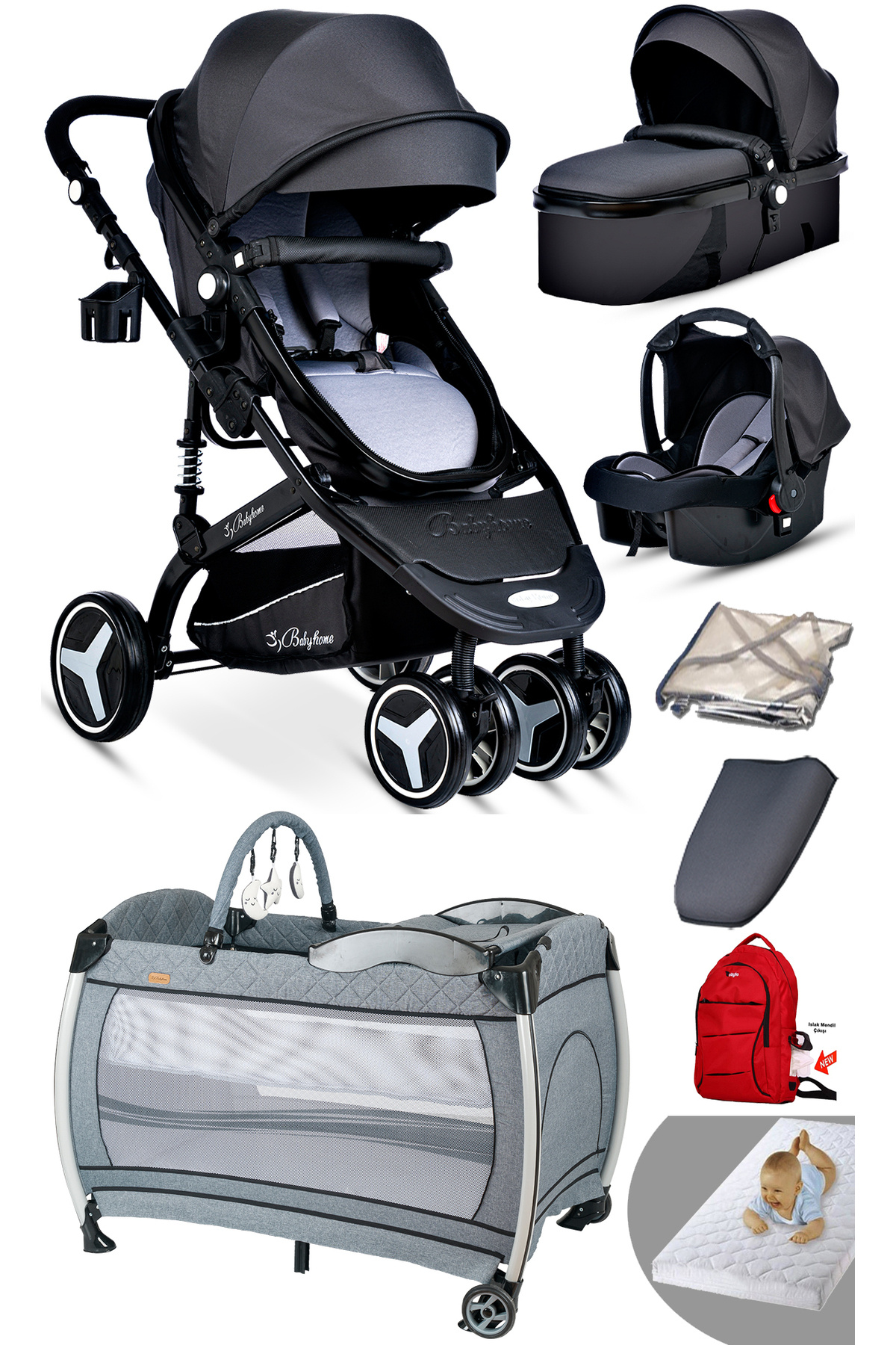 945 Travel Yeni Doğan 8'in1 Sistem Bebek Arabası Set Ve 600 Oyun Parkı Beşik Park Yatak