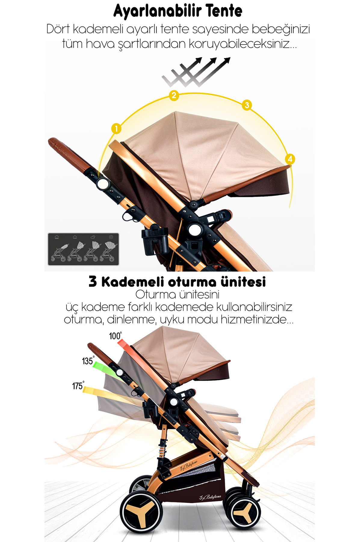 Baby Home 945 Travel Yeni Doğan 8'in1 Sistem Bebek Arabası Set Ve 600 Oyun Parkı Beşik Park Yatak fotoğrafı 3 (önizleme)