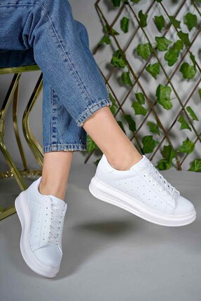 DarkStep 156 Kadın Beyaz Kalın Yüksek Taban Hafif Günlük Yürüyüş Spor Ayakkab...