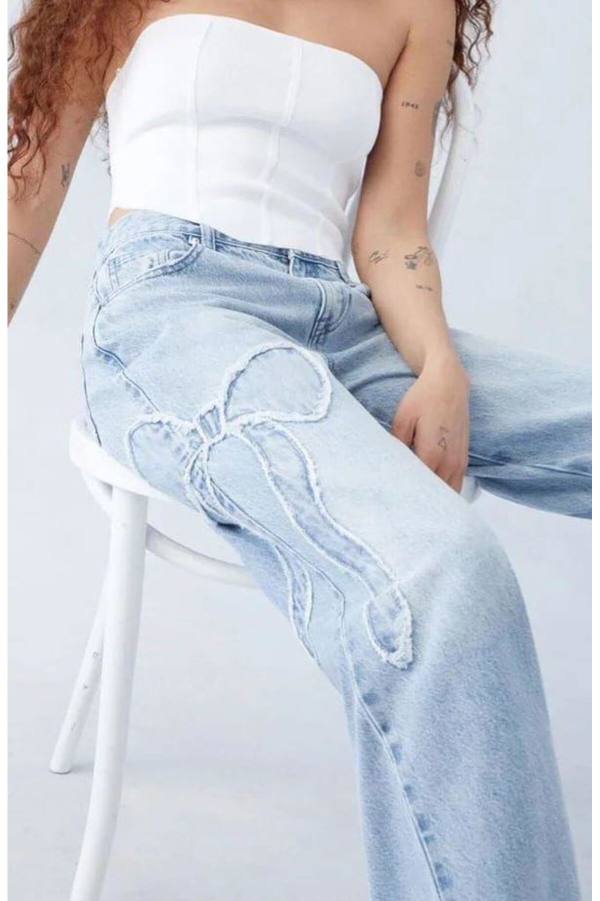 Buz Mavi Kurdele Detaylı Baggy Pantolon