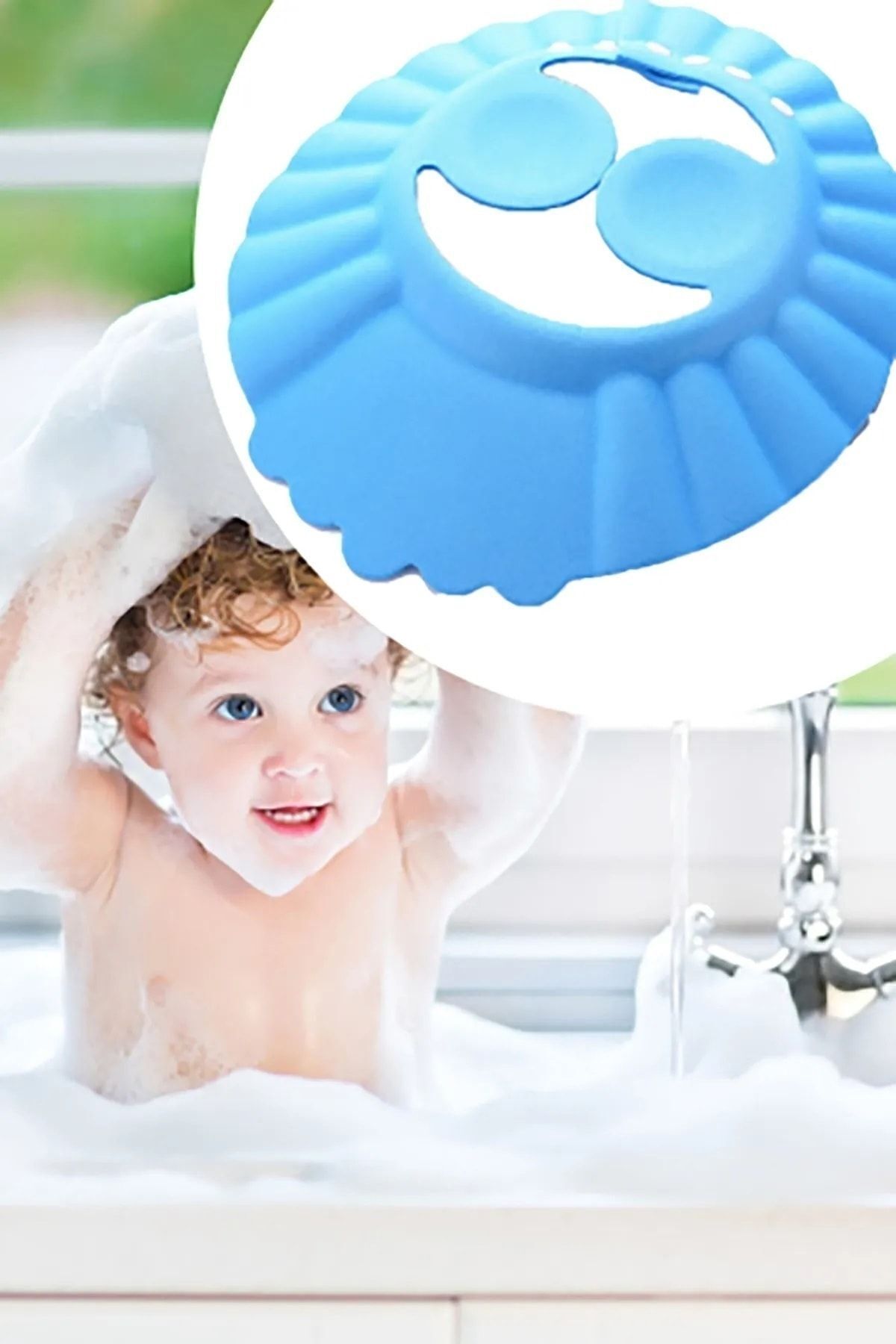 Zeyd Ticaret Bebek Banyo Şapkası Düğmeli Kulaklıklı 0-6 Yaş Çocuklar Için Şampuan Sabun Su Geçirmez Şapka fotoğrafı 3 (önizleme)