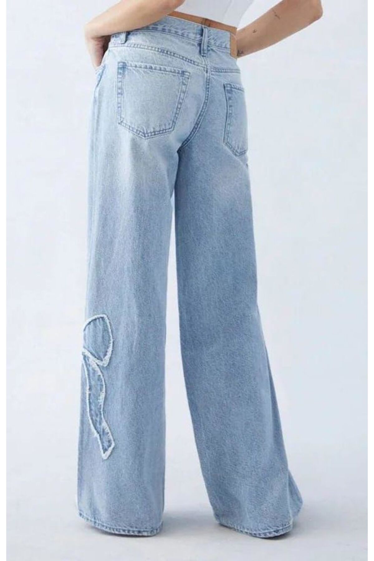 Buz Mavi Kurdele Detaylı Baggy Pantolon