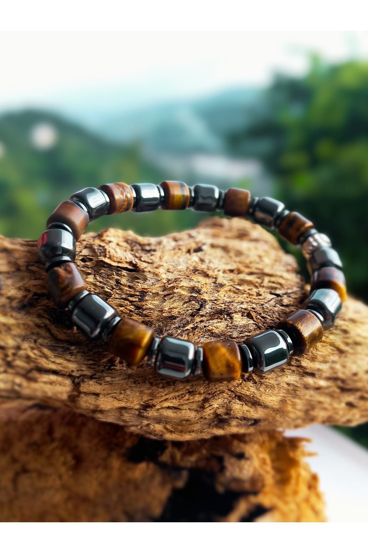 ayrestyle Men s Hematite Bracelet Cylinder Special Cut Tiger Eye Power and Charisma Bracelet