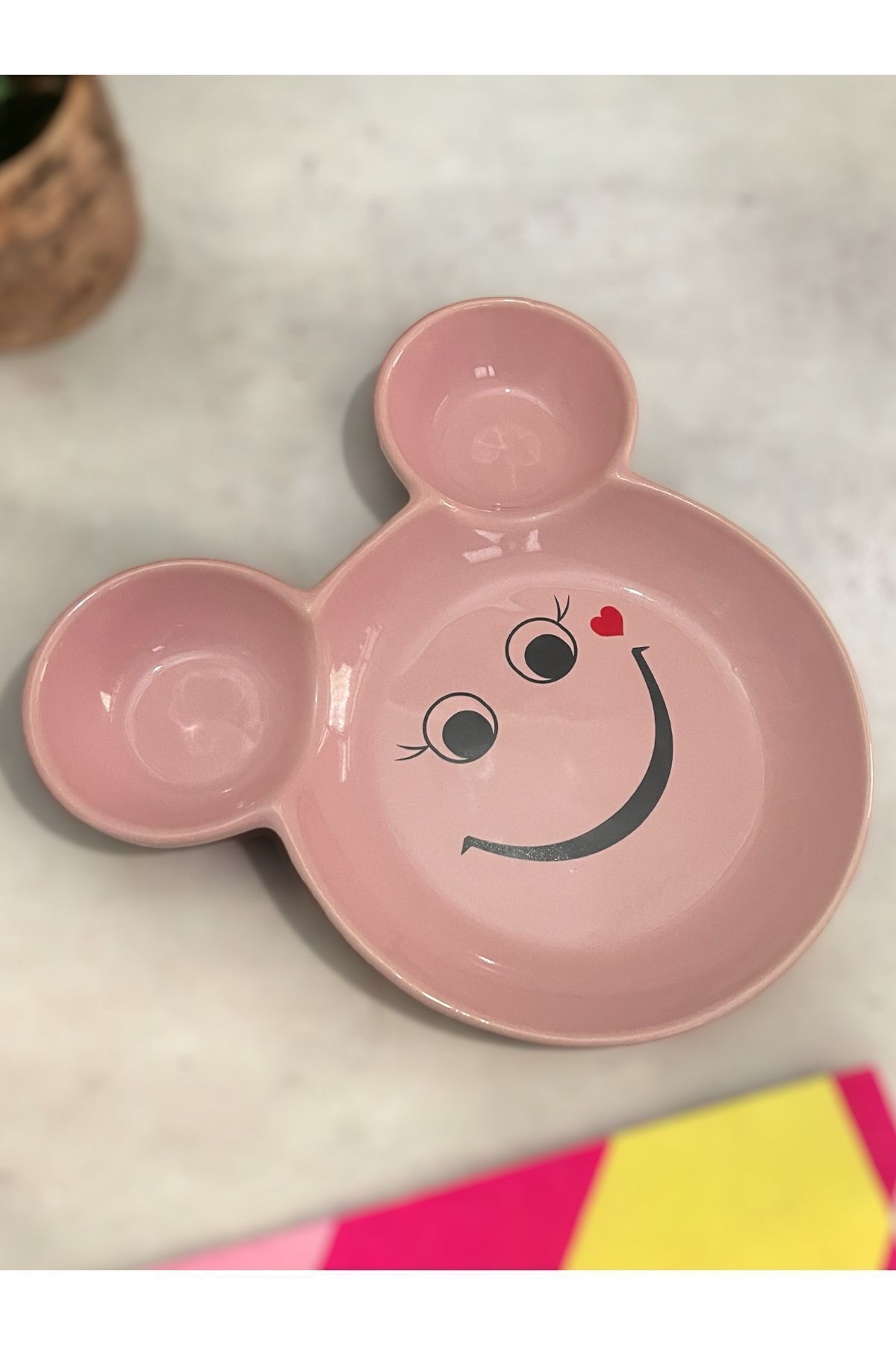 Artistic Quality Eğlenceli Çocuk Gülen Yüz Emojili Mama, Yemek, Kahvaltı Ve Pasta Tabağı 1 Adet Pembe fotoğrafı 3 (önizleme)