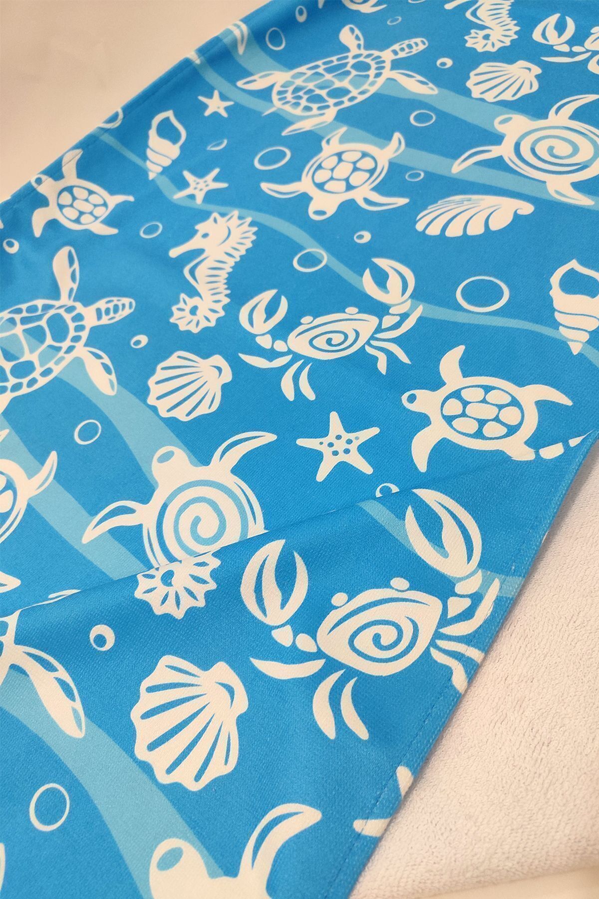 VEVİEN HOME-Underwater Pattern Digital Printed 75x150 Cm Beach Towel BLUE 4