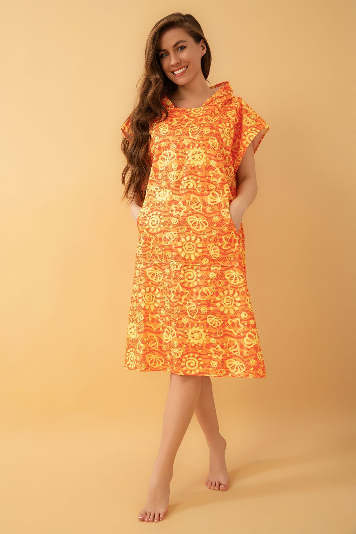 Summer Sun Pattern Adult Surfing Summer Poncho Hooded Beach Towel Beach Dress