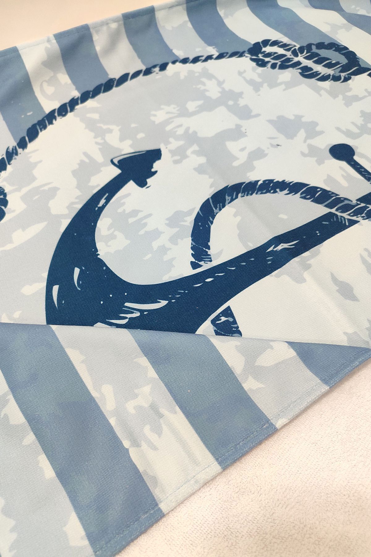 VEVİEN HOME-Striped Anchor Pattern Digital Printed 75x150 Cm Beach Towel 2