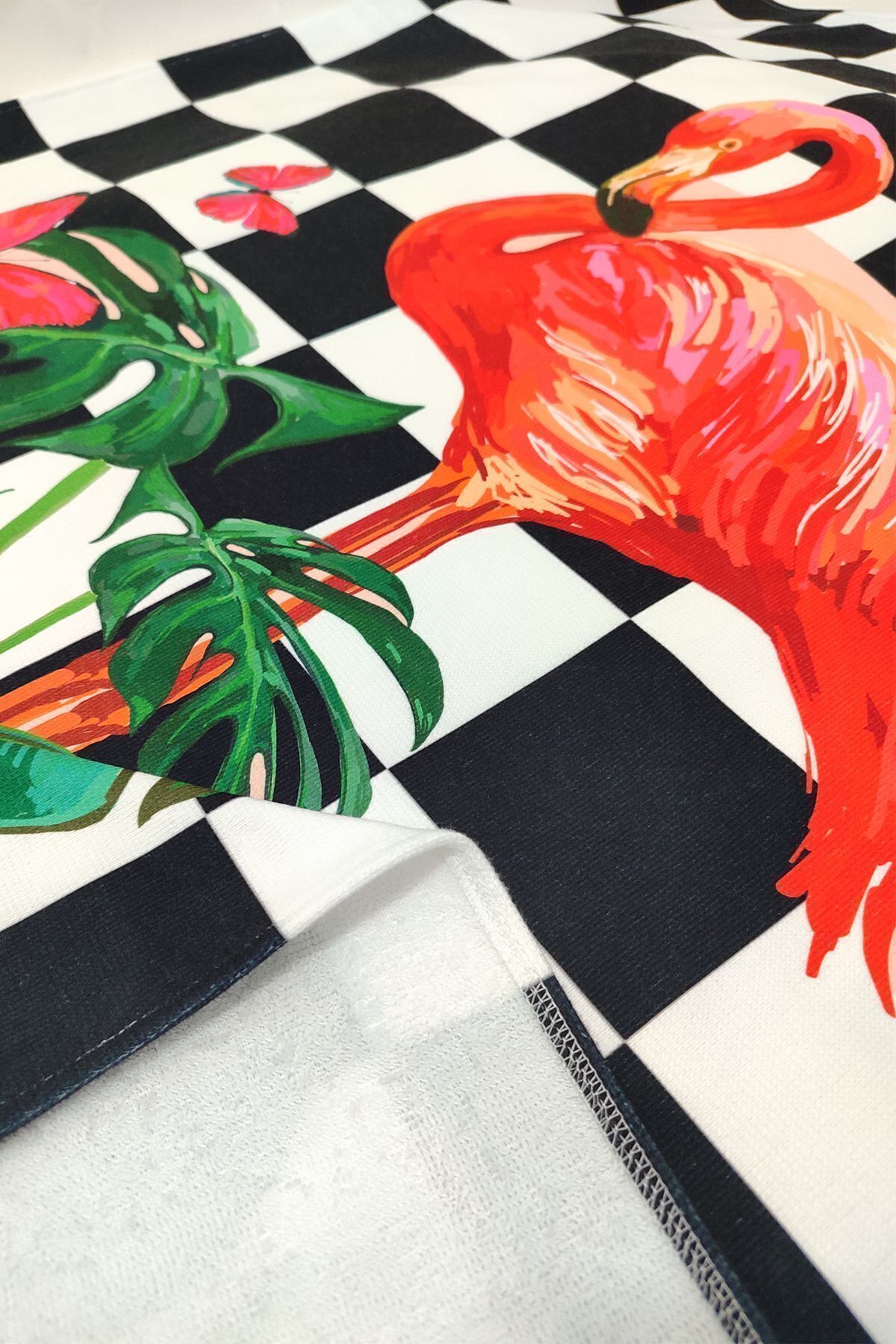 VEVİEN HOME-Flamingo Checker Pattern Digital Printed 75x150 Cm Beach Towel 3