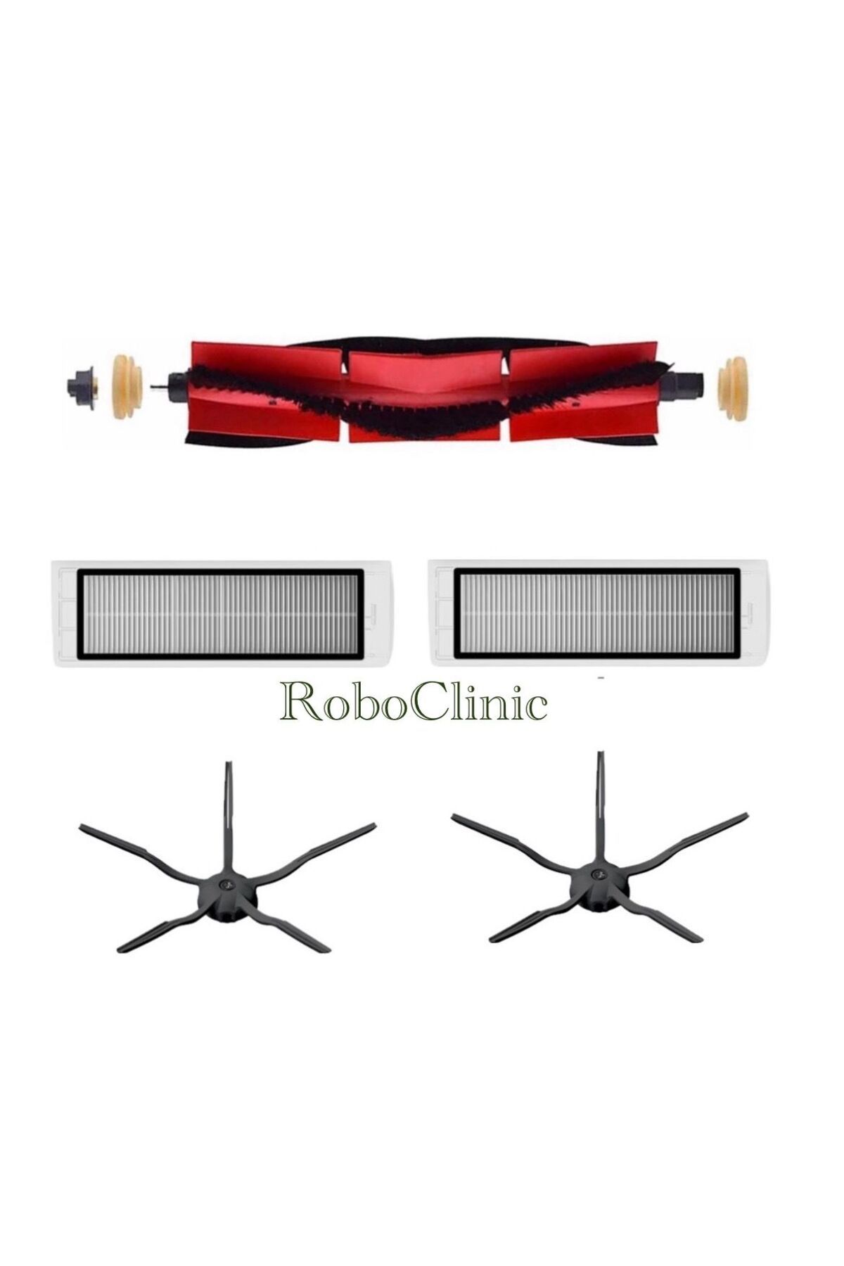 Roboclinic-Roborock S5 Max Black Robot Vacuum Cleaner - Compatible Main and Side Brush, Hepa Filter 5 Pieces Replenishment Set 1