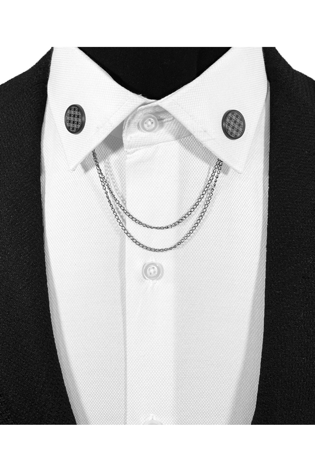  سنجاق سینه و زنجیر فلزی طرح‌دار خاکستری با قاب مشکی و راه‌راه تک‌رنگ