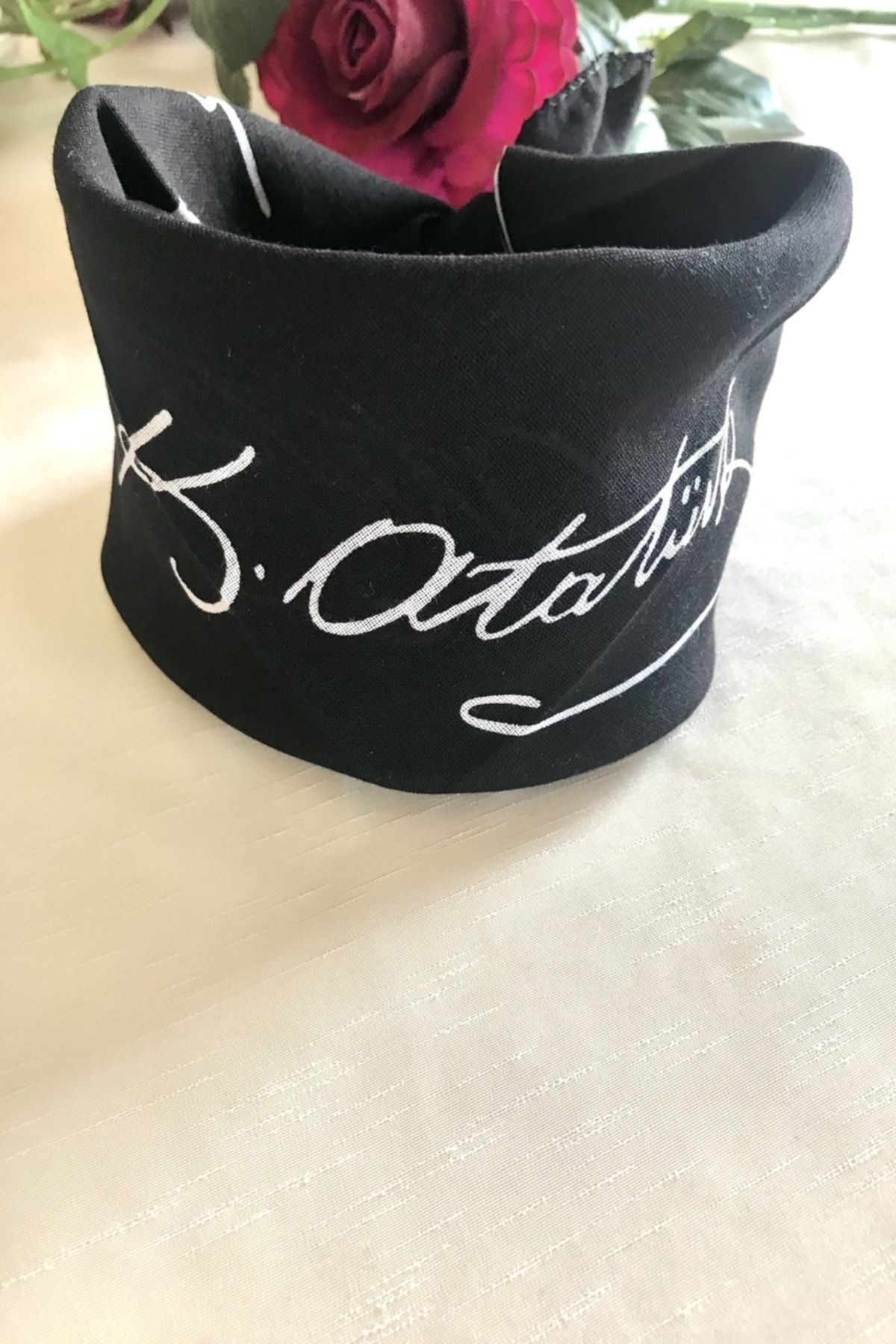 Atatürk Imzalı Siyah Renk Unisex %100 Cotton Bandana Fular 3