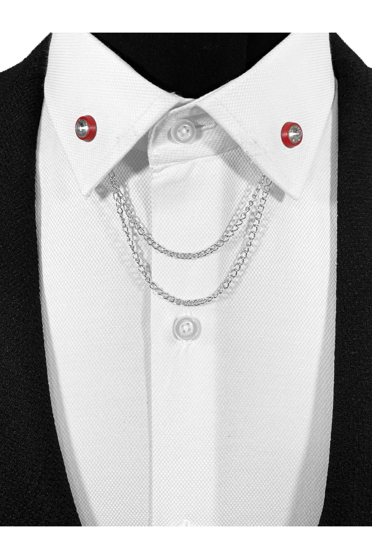  سنجاق یقه فلزی پیراهن با تزئینات کریستالی در قاب قرمز (زنجیر یقه)