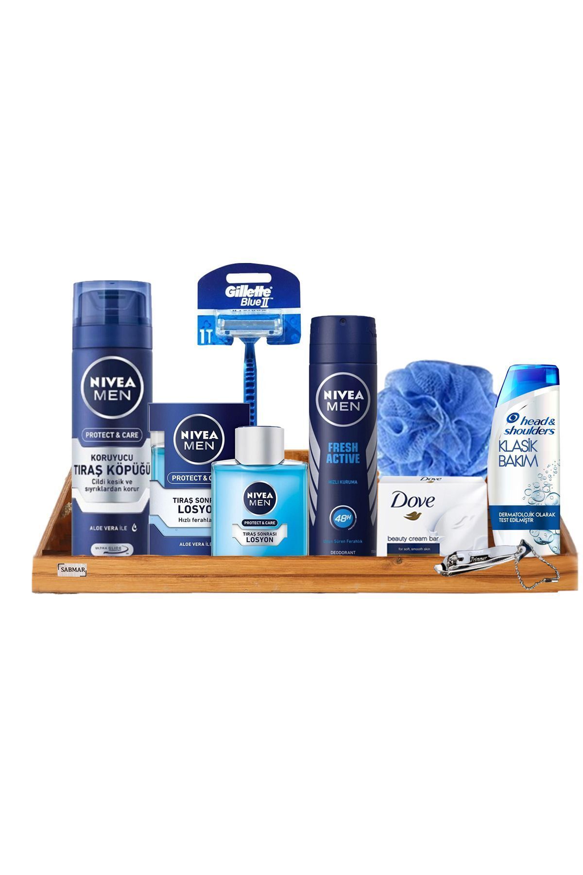 NIVEA Sandıksız Erkek Bohça Seti Damat Nişan Söz Çeyiz Seti Damat Bohçası x2022032 8 Parça Mavi Set
