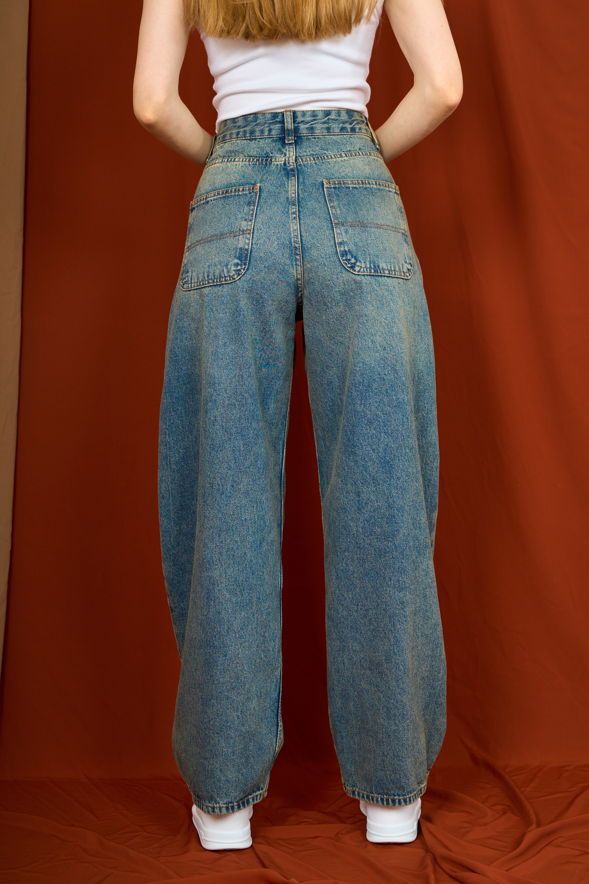 Wide Leg Yüksek Bel Uzun Bersh Skater Baggy Jean Yıkamalı Pantolon - Mavi