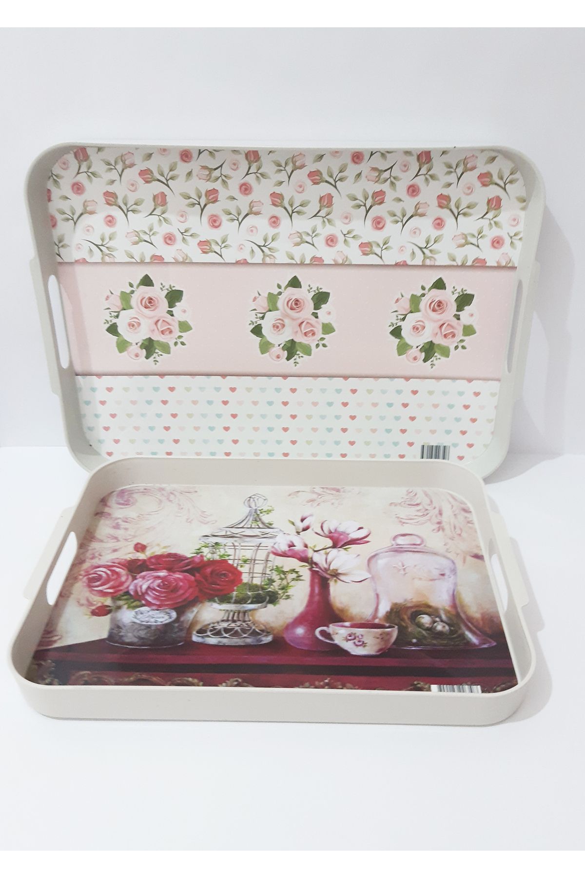 renkli çiçekler-2 Piece Tea Tray Patterned Rectangular Plastic Tea Tray Serving Tray 2