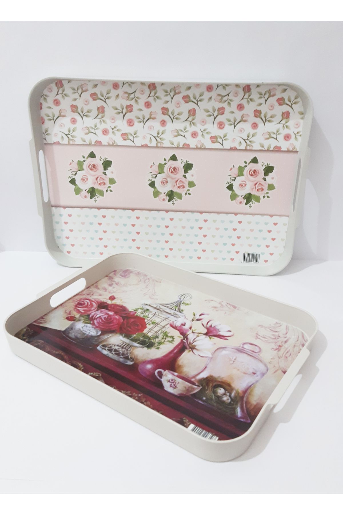 renkli çiçekler-2 Piece Tea Tray Patterned Rectangular Plastic Tea Tray Serving Tray 5