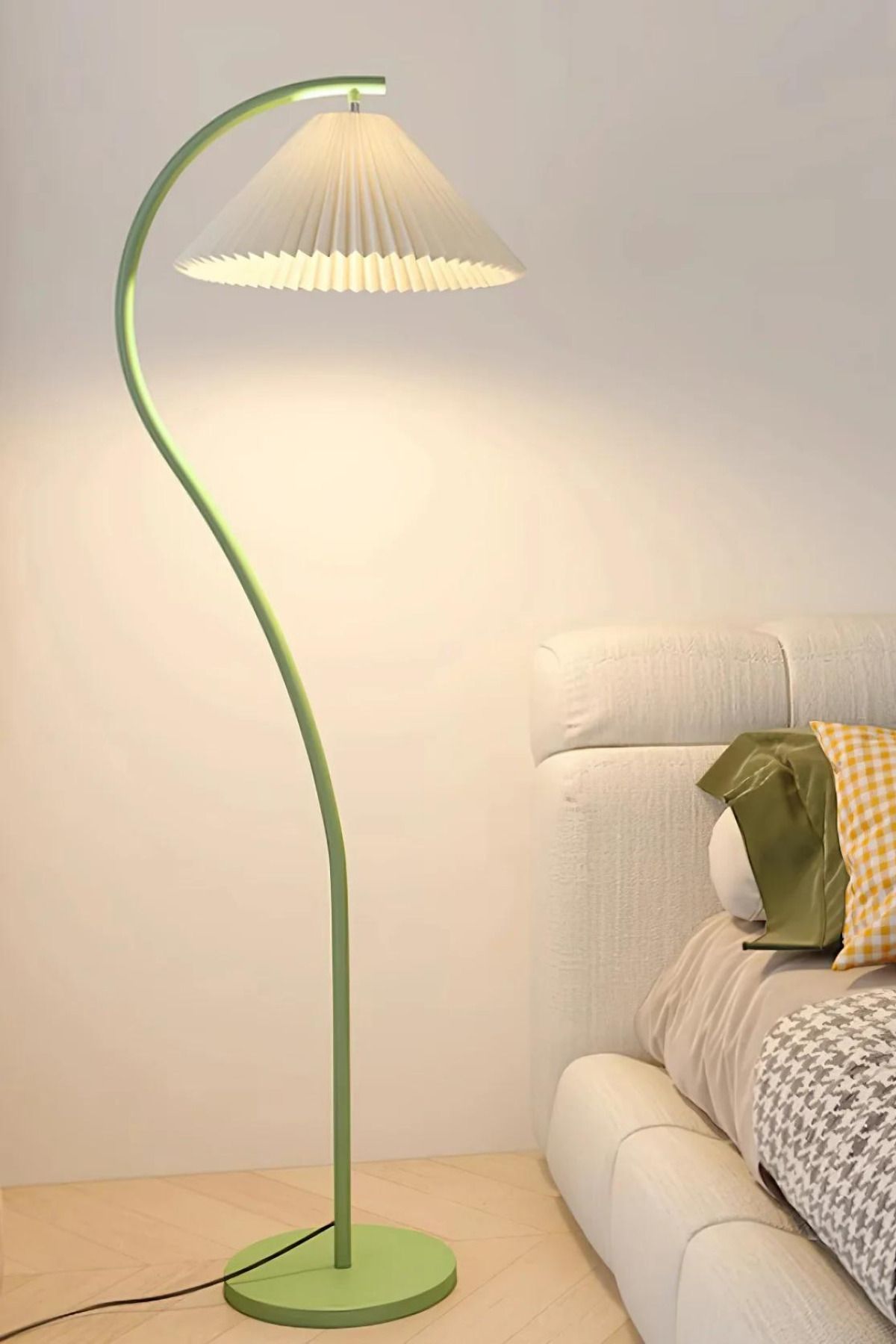 Flex Statik Su Yeşili Metal Ayaklı Modern Lambader - Krem - 1