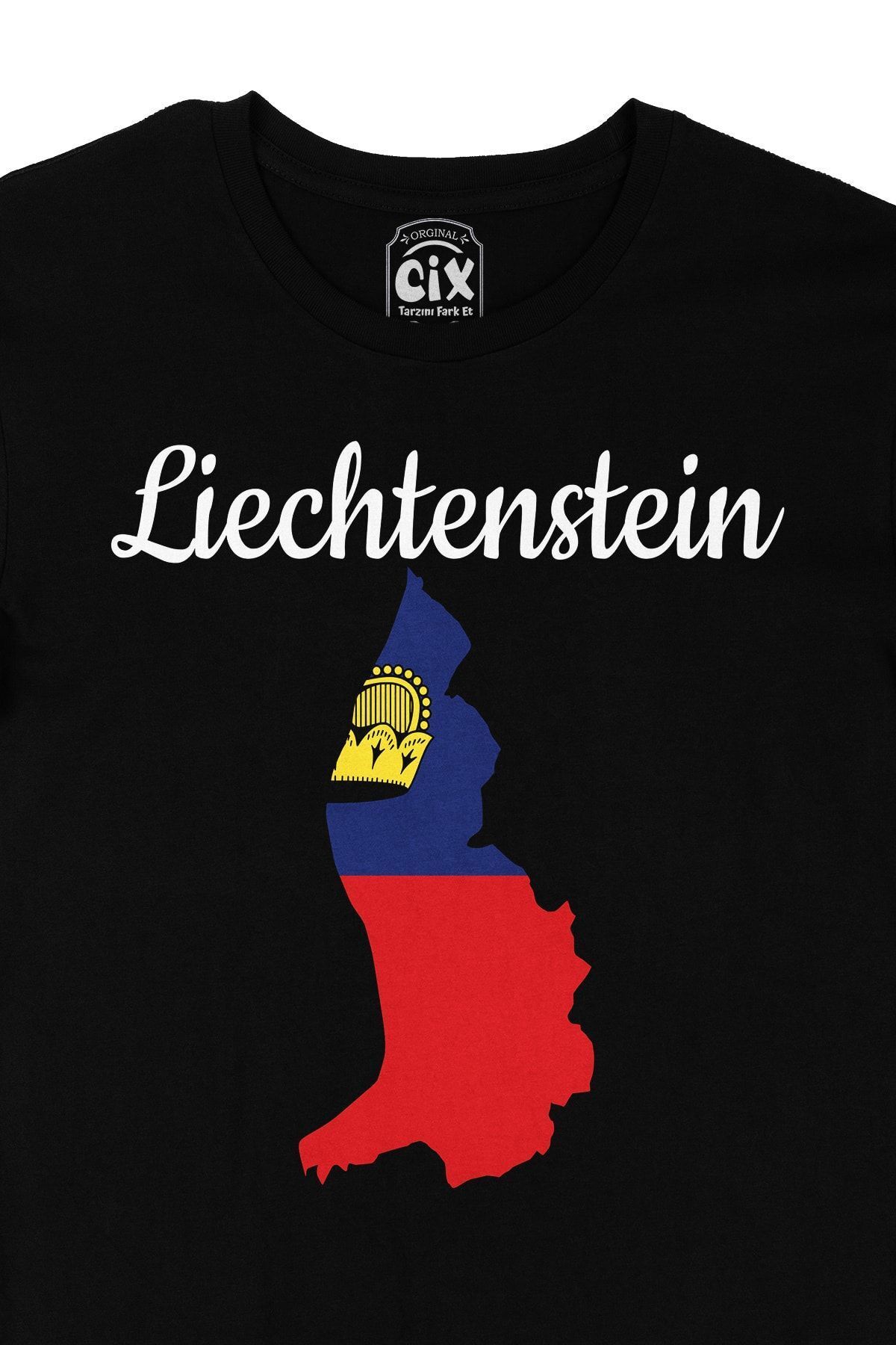 Cix-Black T-Shirt with Lihtenştayn Map and Flag 2