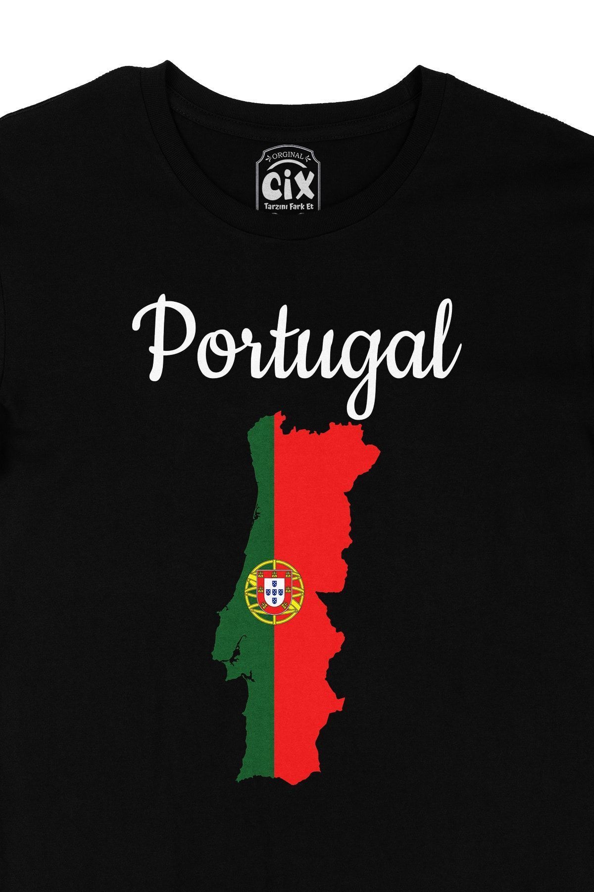 Cix-Black T-Shirt with Portugal Map and Flag 2