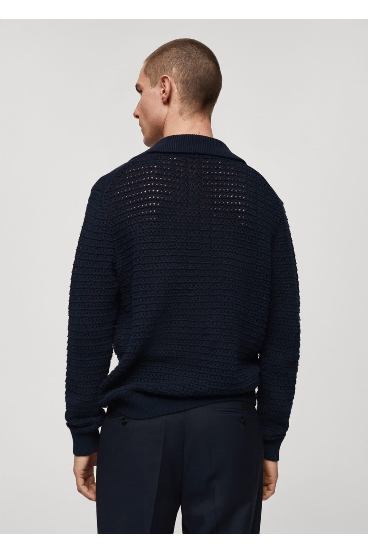 بافت و پلیور مردانه آبی سرمه ای منگوMANGO Man | 67086726 اورجینال - تصویر 4