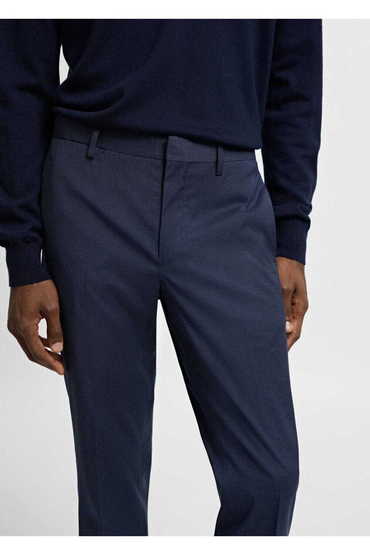 شلوار مردانه آبی منگوMANGO Man | 67000643 اورجینال - تصویر 5