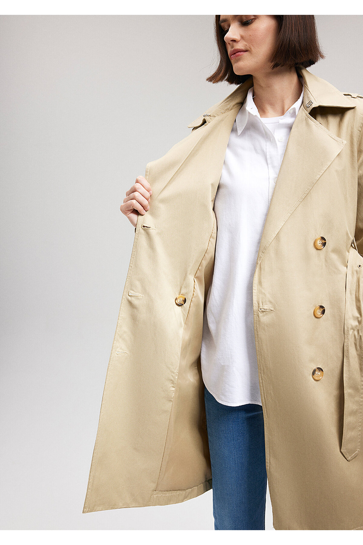 Mavi Beige Trench Coat 110879-33270- Trendyol