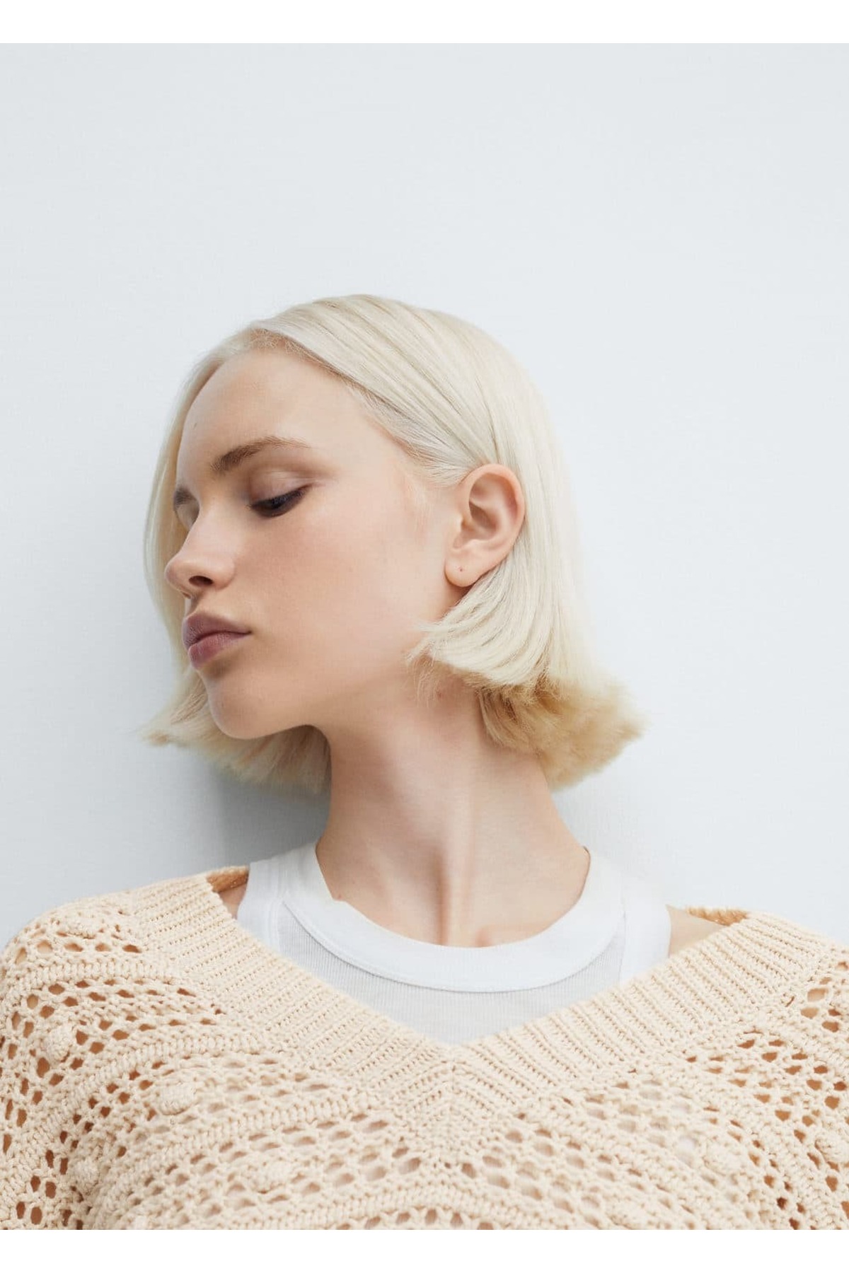 بافت و پلیور زنانه بژ منگوMANGO | 67035740 اورجینال - تصویر 5