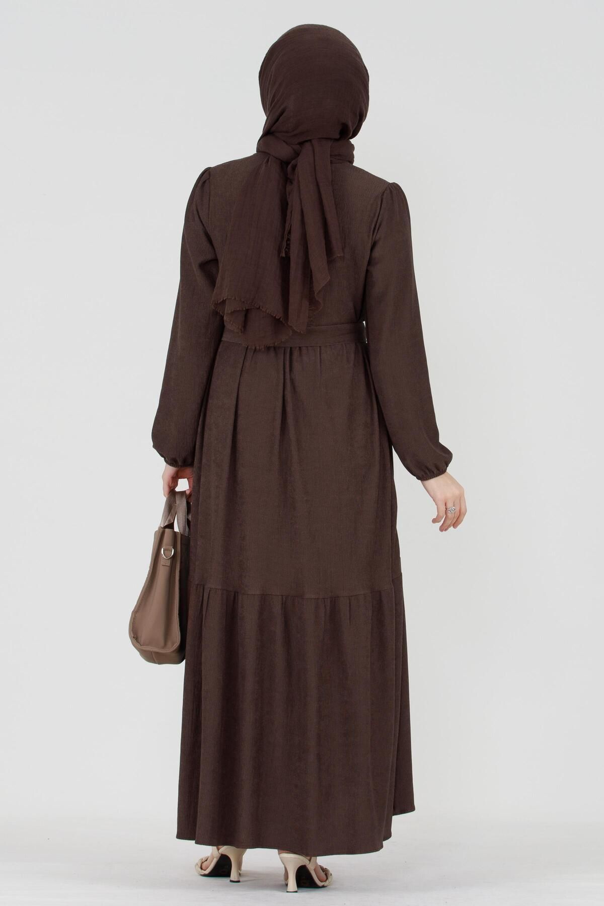 Sevitli Shura Corded Hijab Dress brown Trendyol