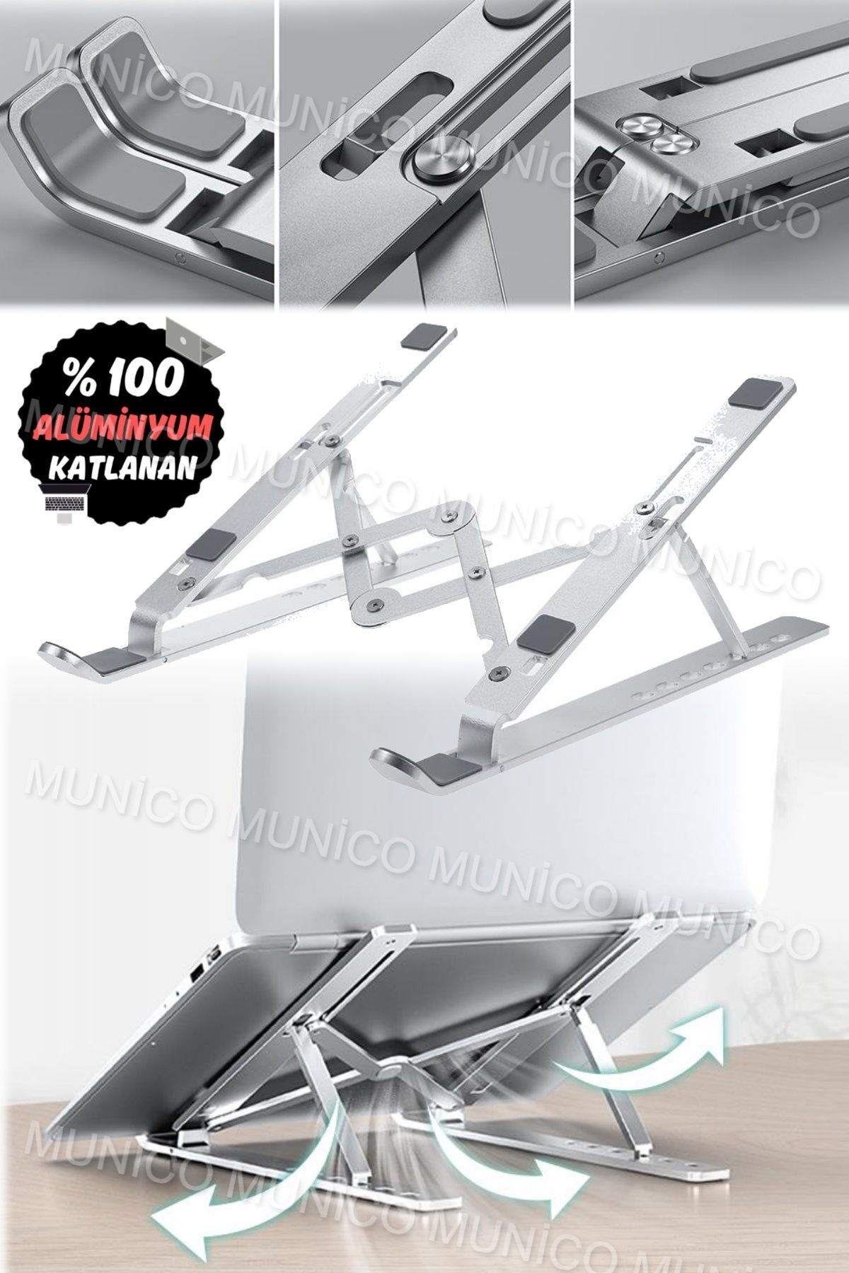 Macbook ve Notebook Uyumlu Katlanabilir Çantaya Sığabilen Laptop Standı Kamburluğu Önleyen Gümüş 3