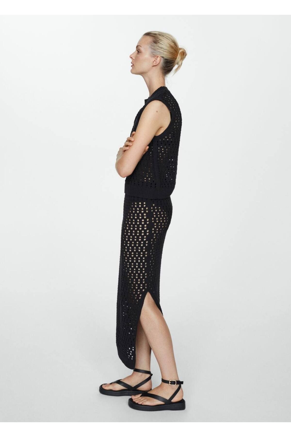 MANGO Woman-Openwork Knitted Knit Skirt - Comfortable and Stylish Design 7