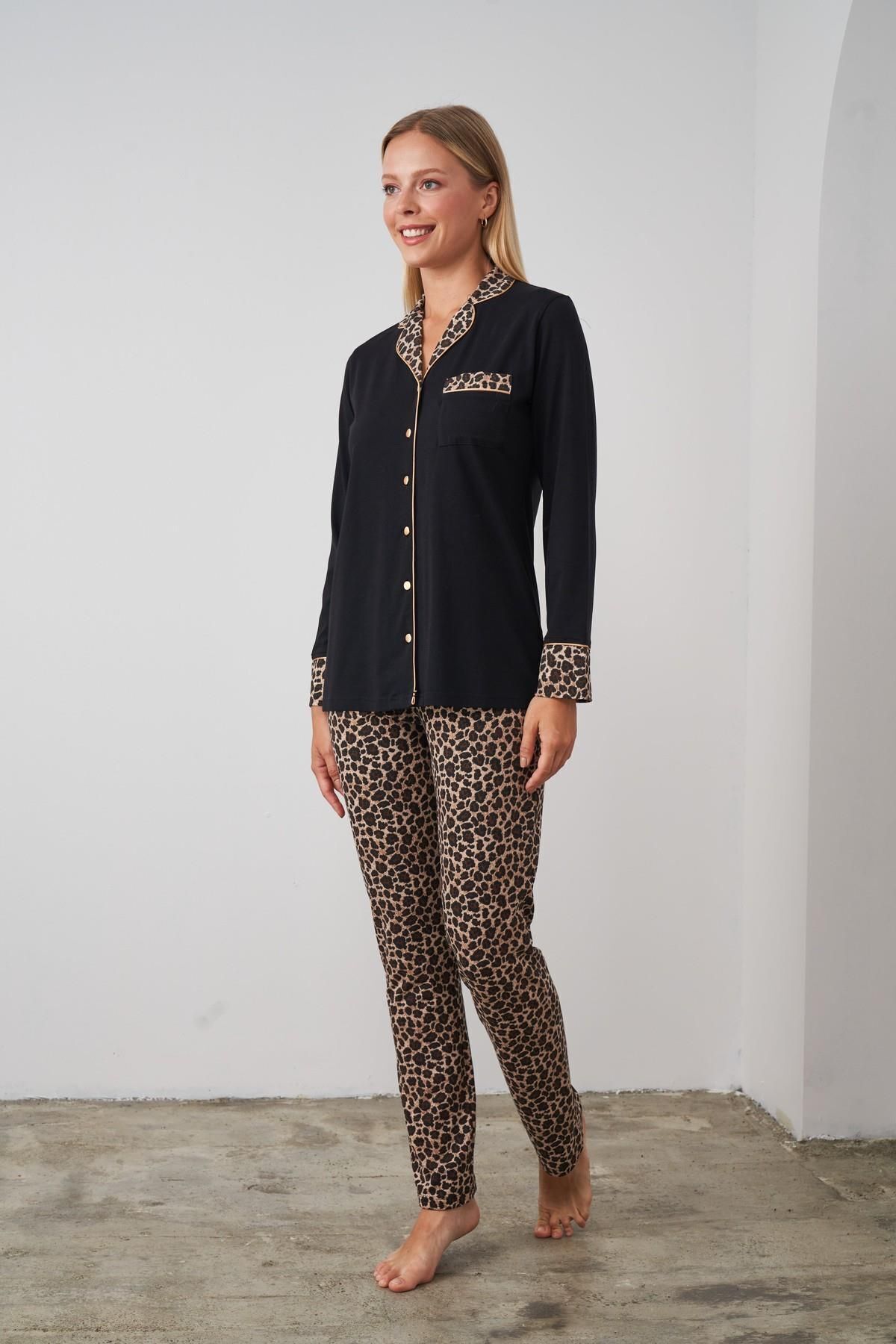 PJS-24510 Women's Leopard Patterned Buttoned Pajama Set 2