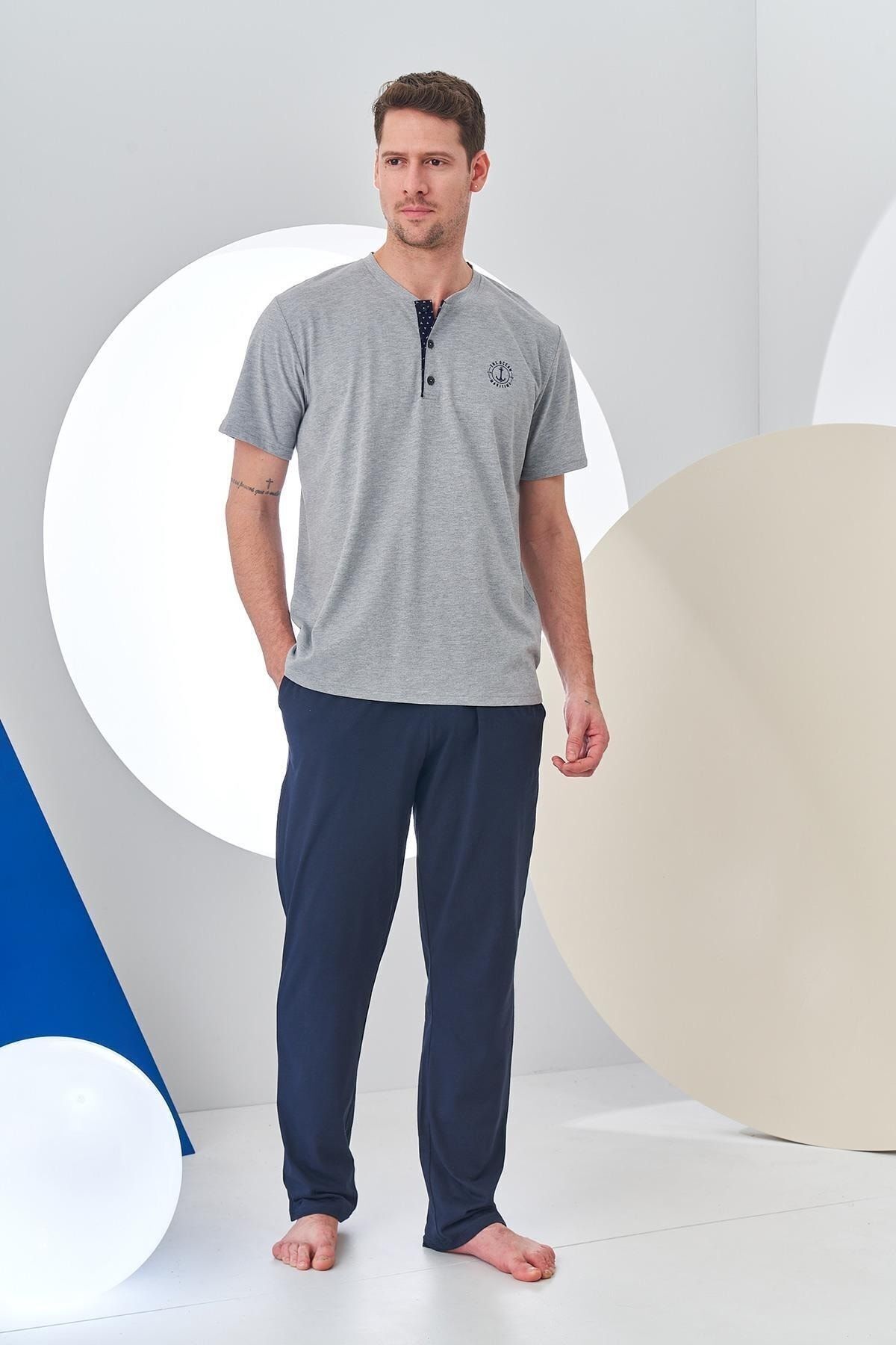 PJS-24314 Men's Placket Short Sleeve Pajama Set 3