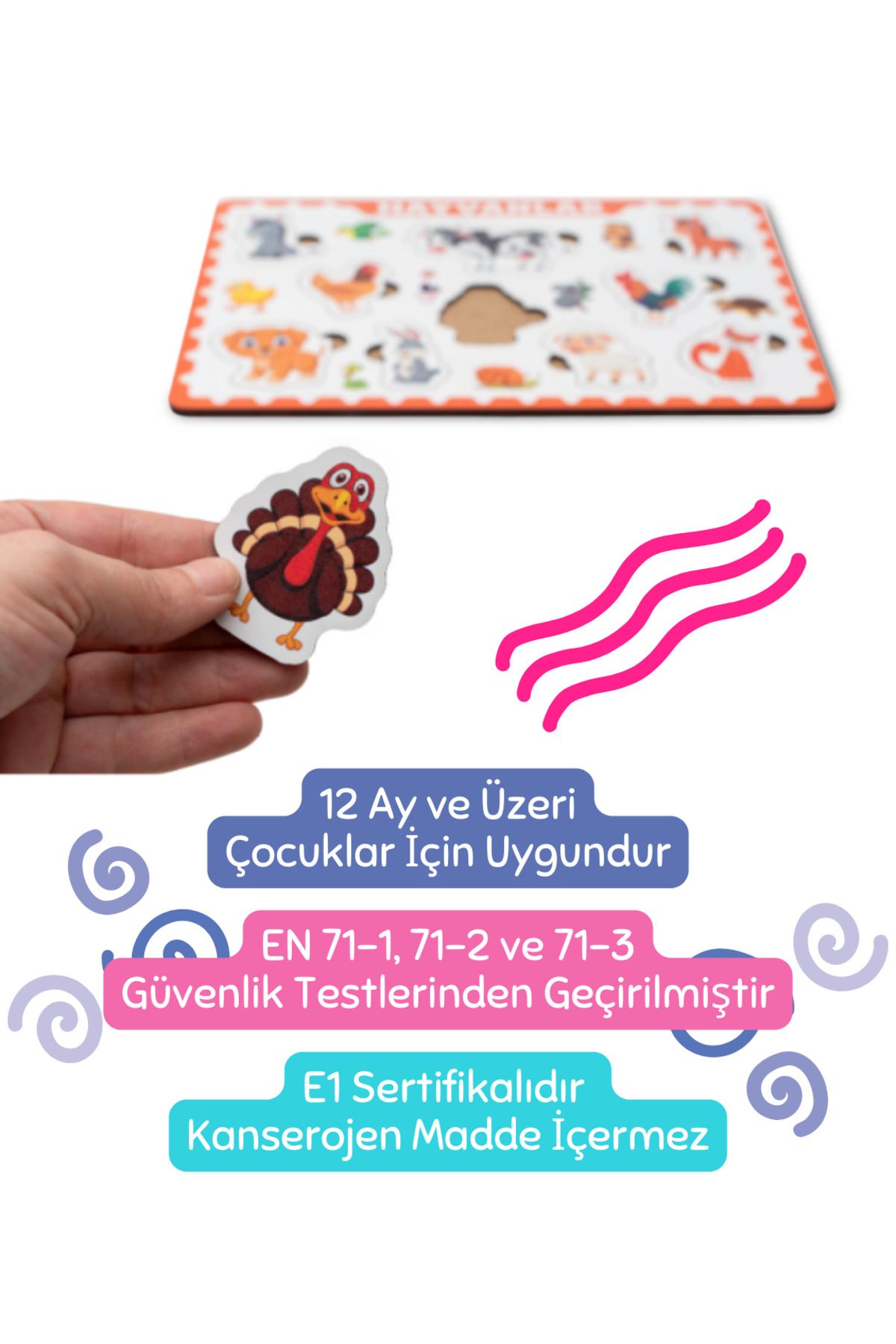 Montessori Çiftlik Hayvanları Ahşap Bultak Puzzle Seti - Eğitici, Öğretici ve Güvenli Çocuk Oyuncağı