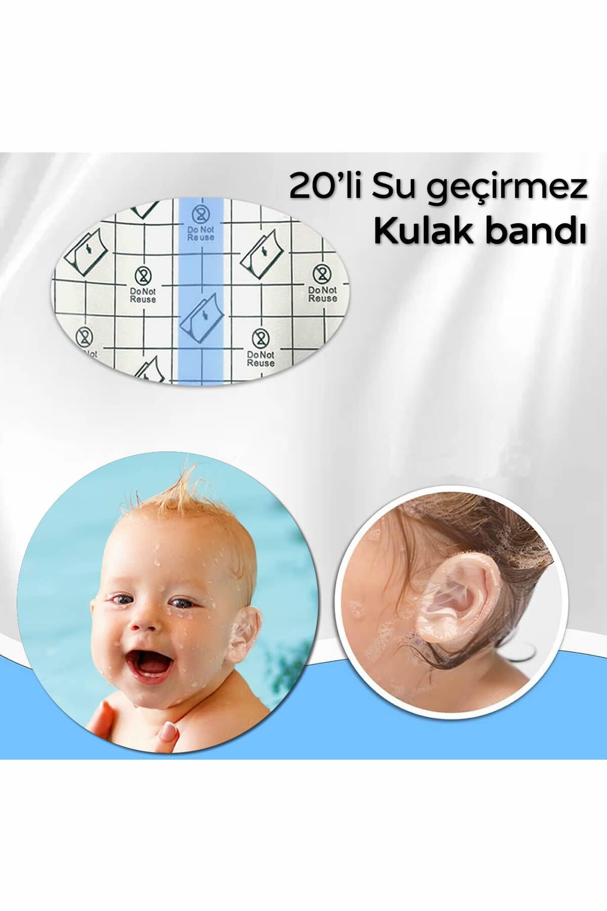 Bebekler İçin 20 Adet Su Geçirmez Kulak Koruyucu Bant