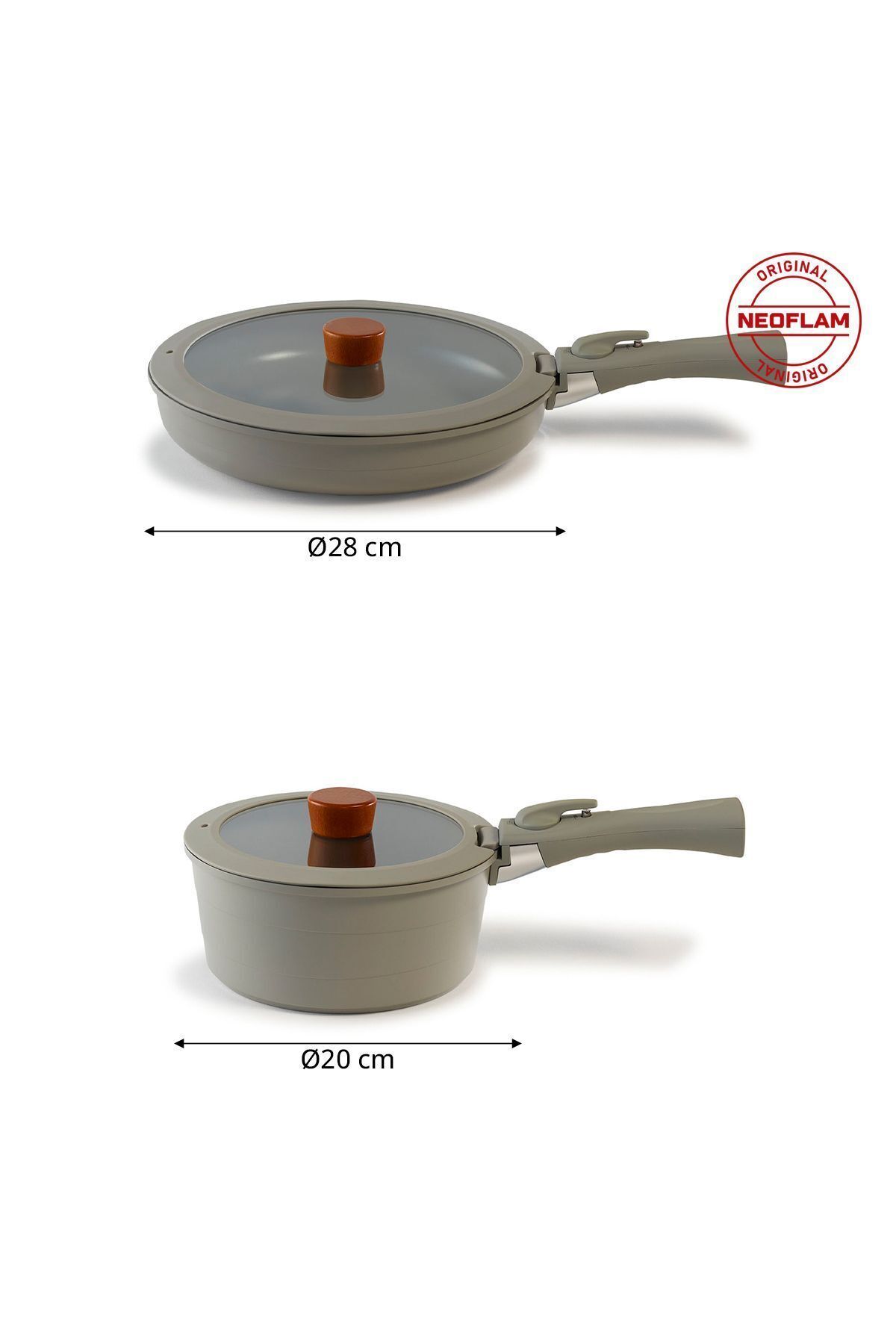 NEOFLAM-Midas Gray 18-Piece Interlocking Induction Pot and Pan Set with Detachable Handle 4