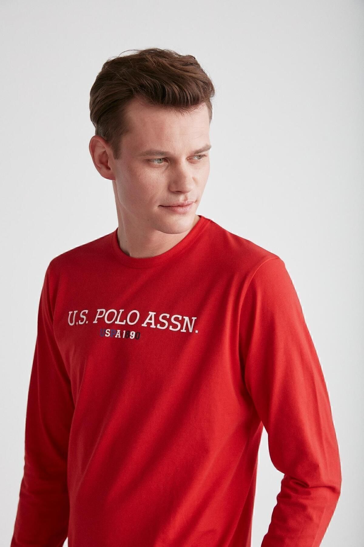 ست پیژامه قرمز مردانه پایه. POLO ASSN. لباس خواب یقه گرد 024K.1.Z.8ET7.A.G3RP5 U.S. Polo Assn.