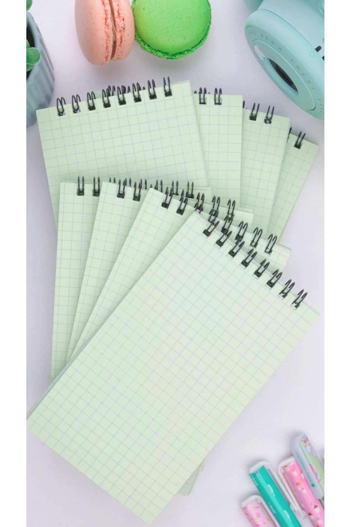 Dream Notes-Green 8-Piece Checked Colored Notebook Set - 9X15 Cm, 50 Sheets Spiral School Notebook 5