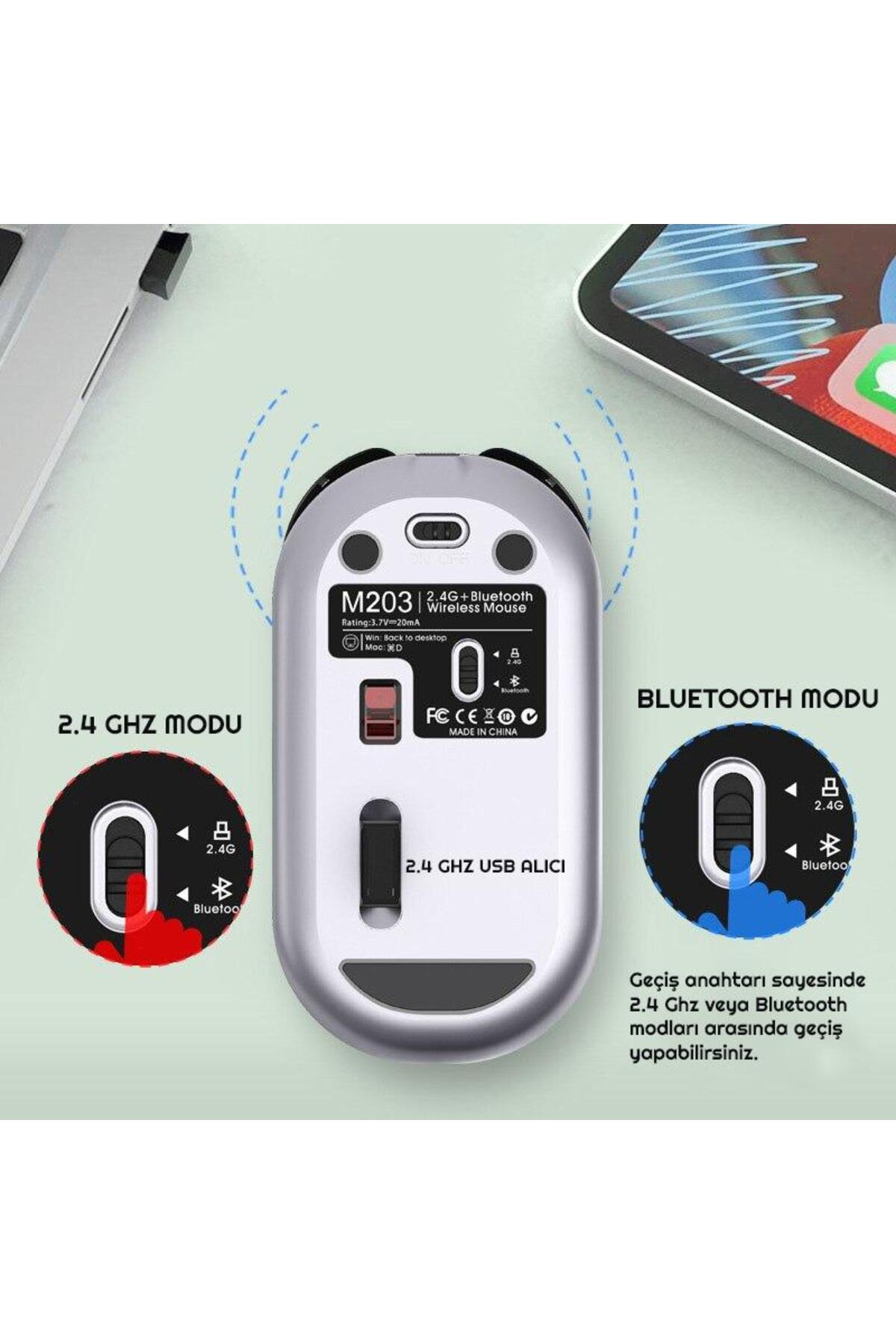 M203 Bluetooth Ve 2.4 Ghz Şarjlı Ergonomik 1600 Dpı Mouse 4