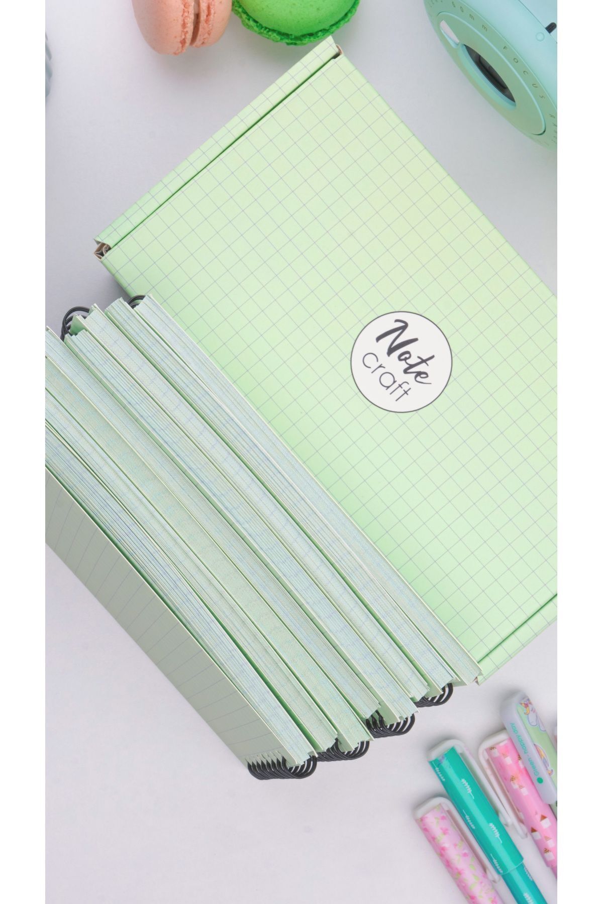 Dream Notes-Green 8-Piece Checked Colored Notebook Set - 9X15 Cm, 50 Sheets Spiral School Notebook 7