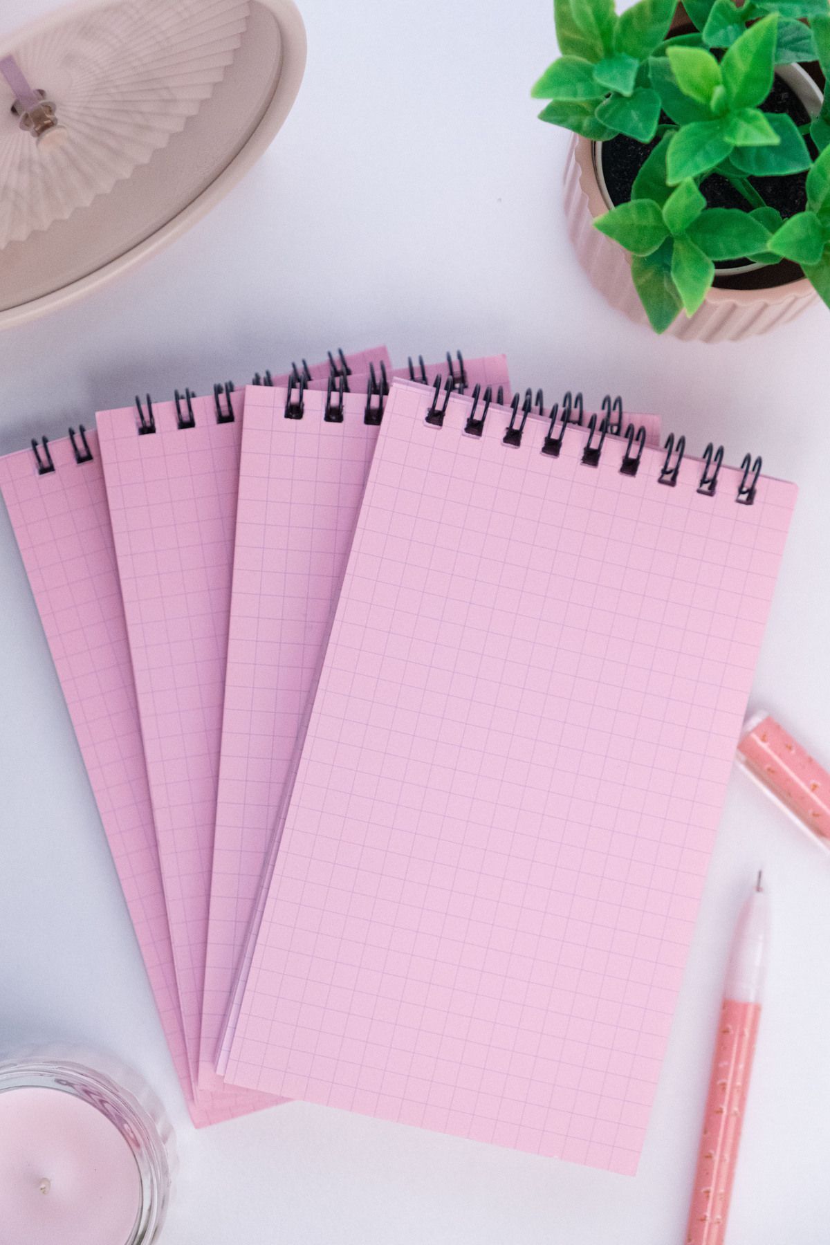 Dream Notes-Pink Checked Notebook Set of 4 - 9X15 Cm, 50 Sheets Spiral School Notebook 4
