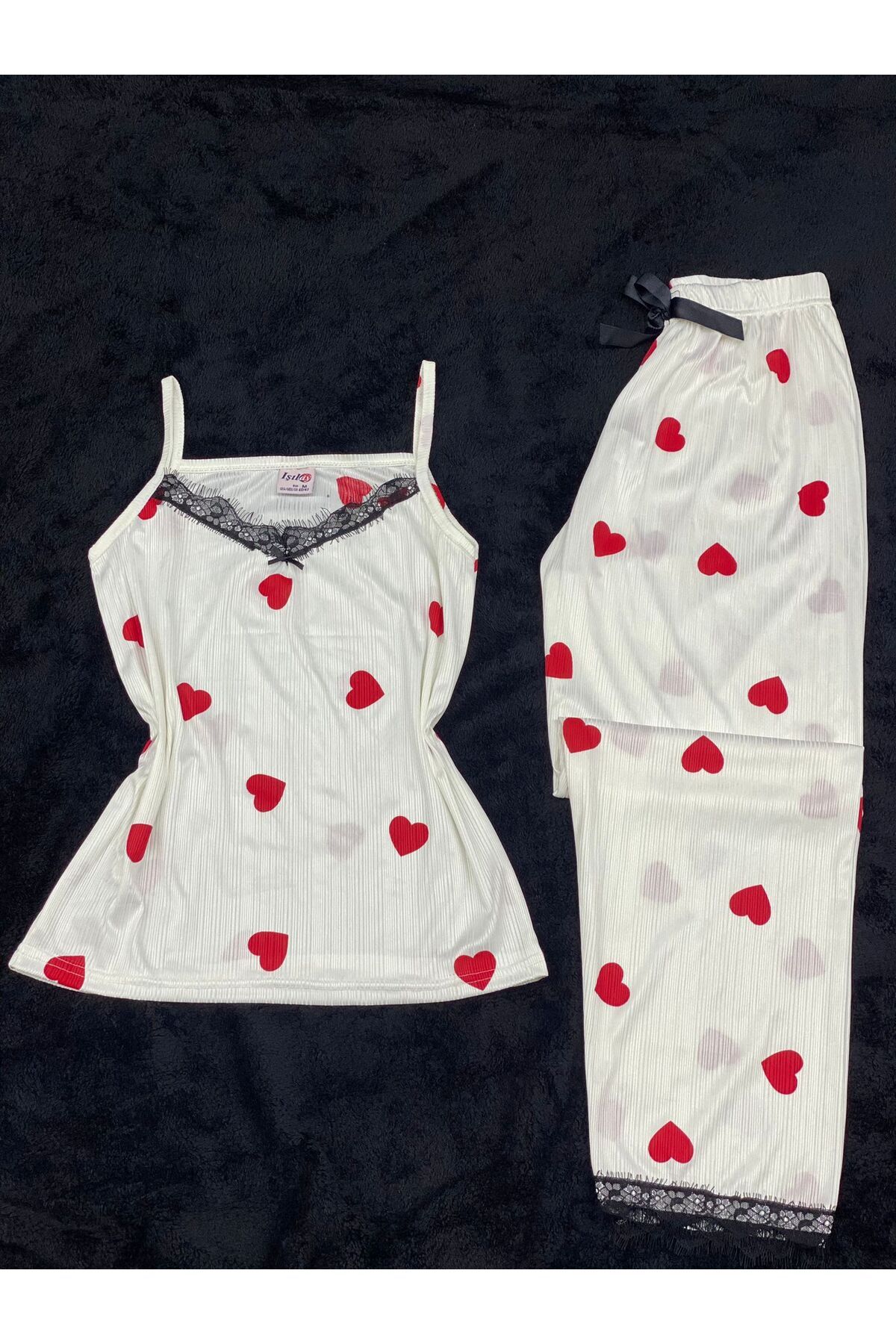 IŞILAY PİJAMA-Pegasus Patterned Heart Motif Rope Strap Pajamas Set 1