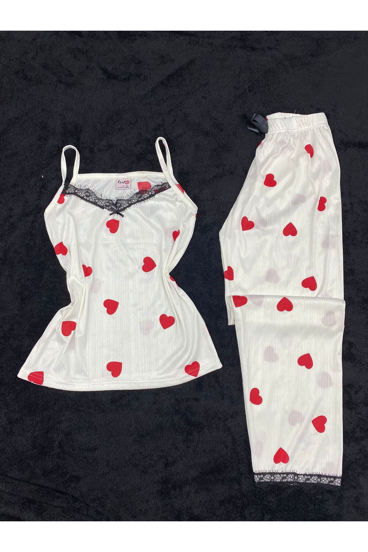 IŞILAY PİJAMA-Pegasus Patterned Heart Motif Rope Strap Pajamas Set 2