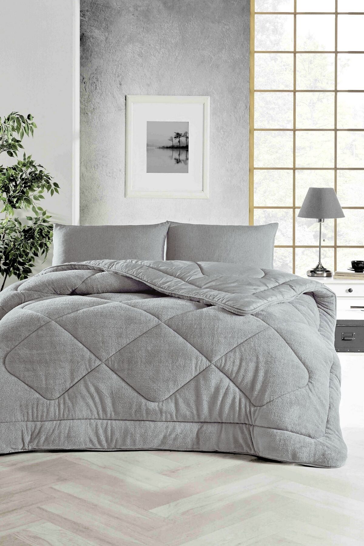 Large Duvet, Colorful, Wellsoft, Plush Soft, Double-Sided, 215x235 (220x240) Gray
